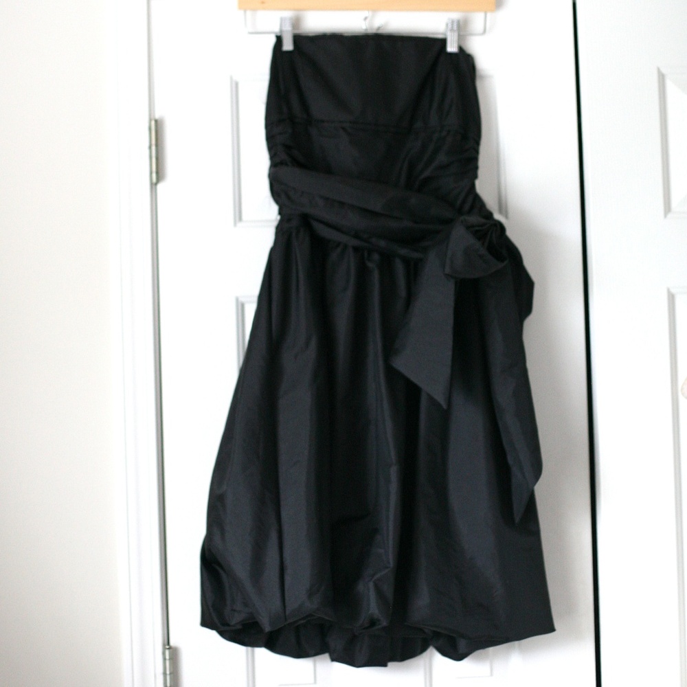 Black strapless bubble bow dress